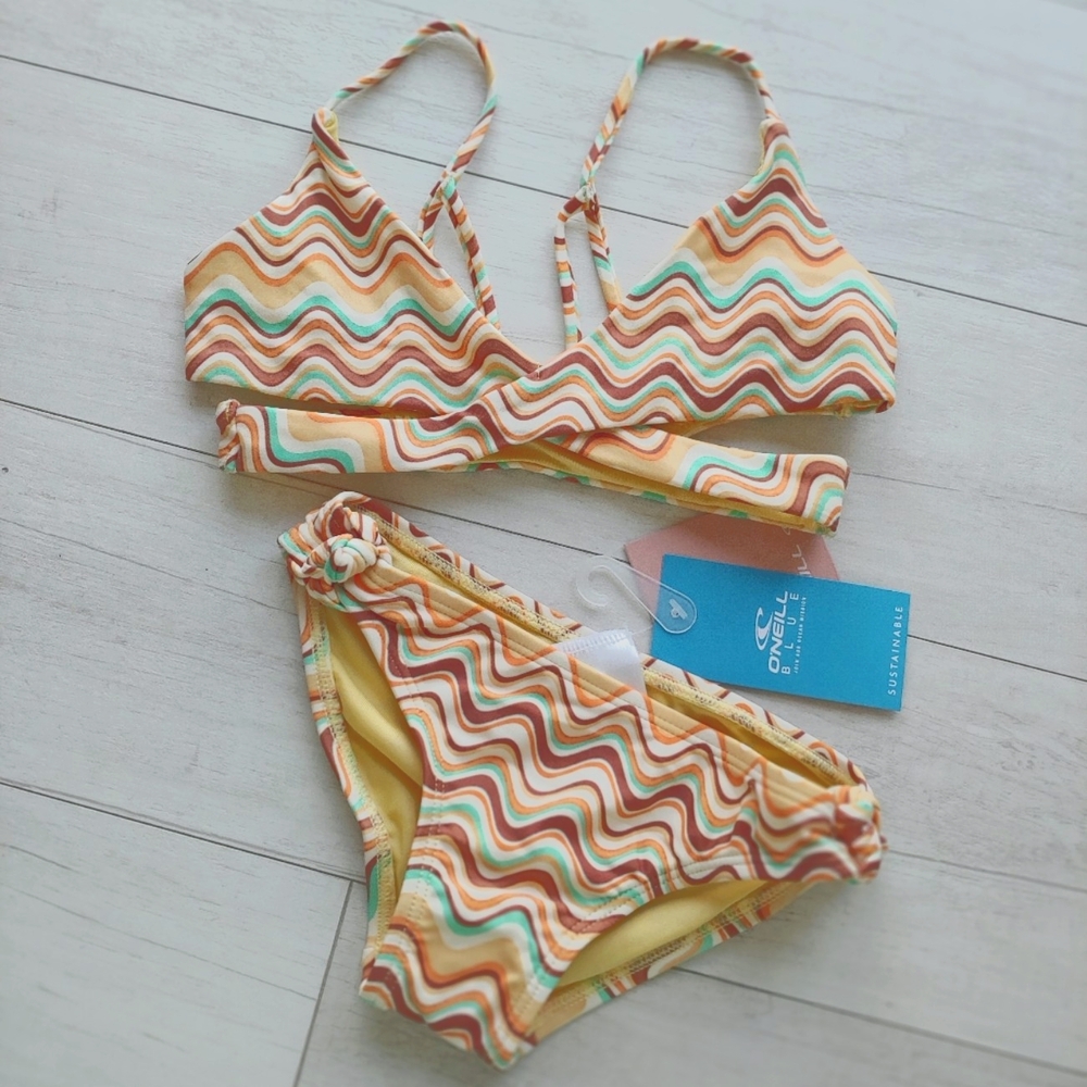 O'Neill NEW Lagoon Stripe Warp Top Bikini Set